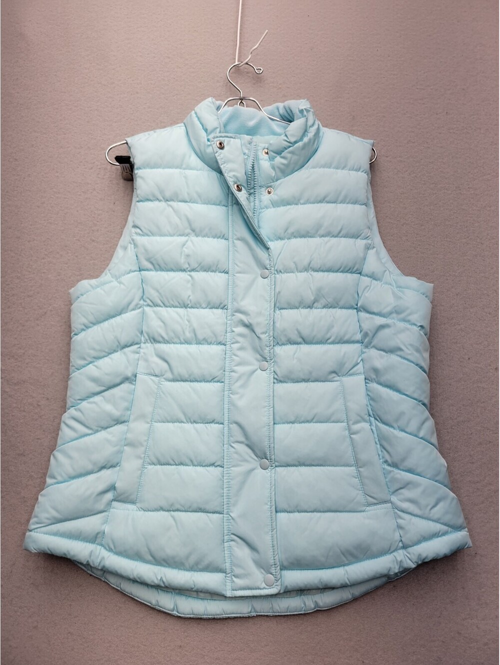 Gap Women's Vest Medium Blue Puffer Jacket Pockets Solid Short Zip Polyester